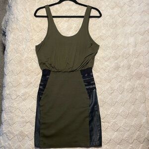 Alice + Olivia olive green and black leather dress